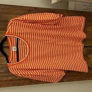 Poolside Orange Striped Blouse Puff Sleeve Size Medium